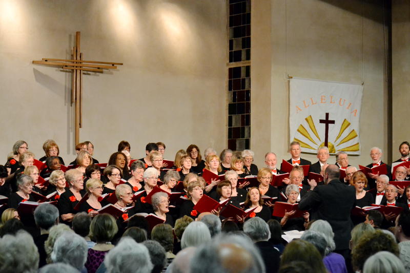 The choir filled the front of the church The choir filled the front of the church