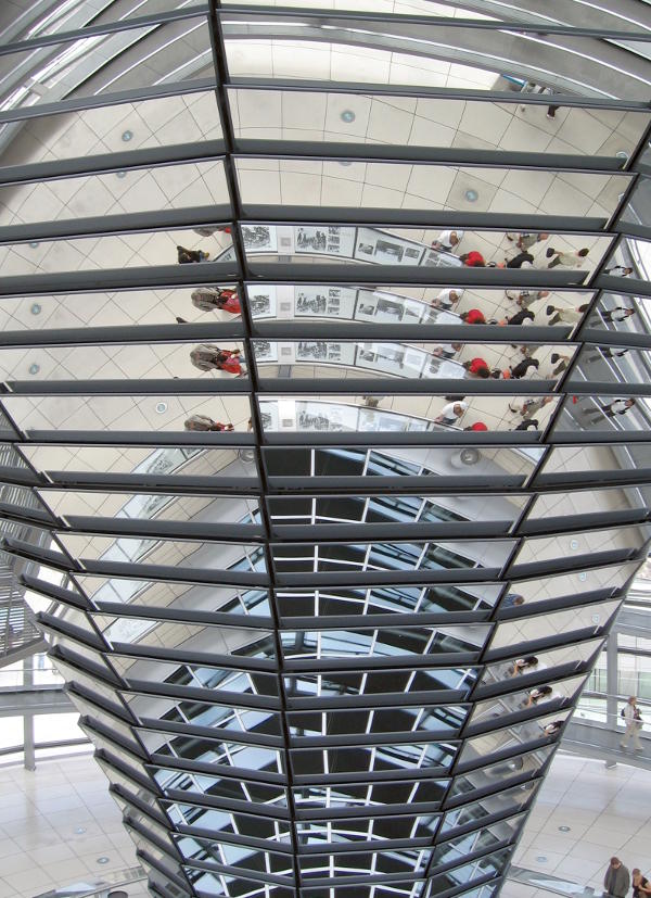 Mirrors in the dome of the Reichstag, Berlin, which reflect light into the chamber below